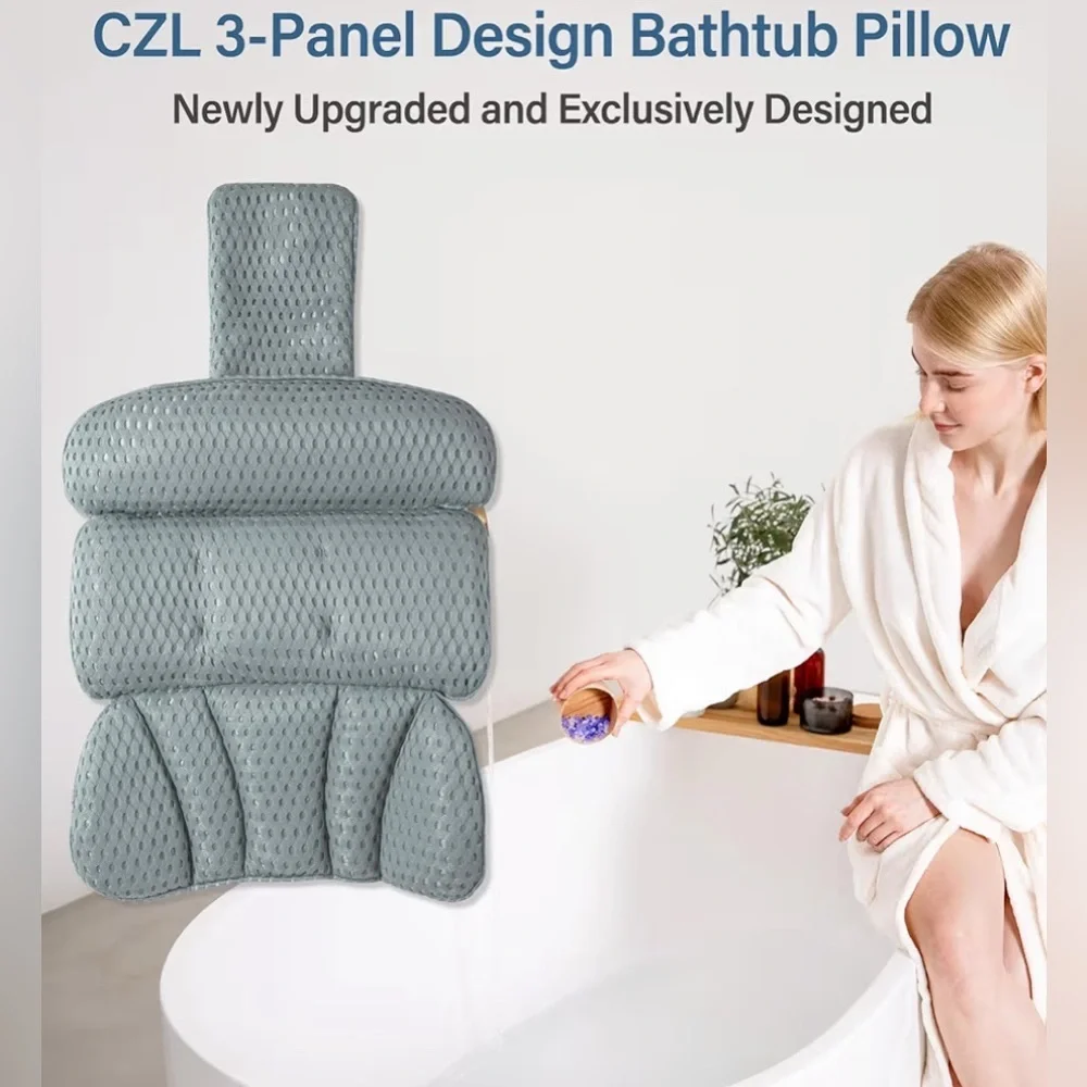 NEW-Luxury Bathtub Pillow  Head,Neck Shoulder & Back Support Relax Bathing Bombs